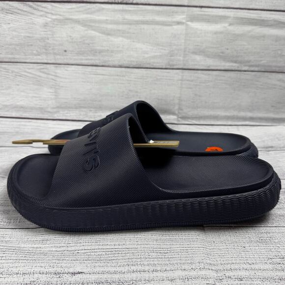 Levi's Men's Navy Blue Embossed June Next Slide On Sandals Size 11 - Picture 1 of 7